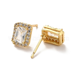 Clear Cubic Zirconia Rectangle Stud Earrings&nbsp;LS-EJEW-K093-20G