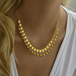 Fashionable Vintage Brass Metal Clover Link Chain Bell Tassel Necklaces for Women&nbsp;OK9797