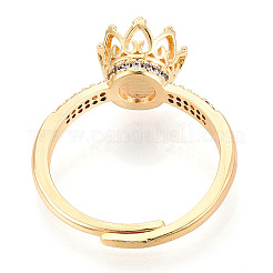 Crown Shape Brass Micro Pave Clear Cubic Zirconia Cup Peg Ring Settings&nbsp;KK-T076-18G