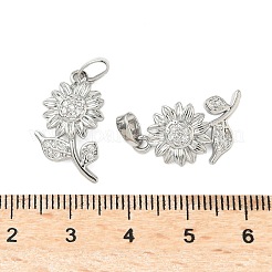 真鍮マイクロパヴェクリアキュービックジルコニアペンダント  カドミウムフリー＆鉛フリー  花  プラチナ  21x12x2.5mm  穴：2x4.5mm&nbsp;KK-B139-10P