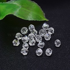 ファセット K9 ガラス  模造オーストリアクリスタルビーズ連売り  グレードAAA  双円錐形  透明  4x4mm  穴：0.7~0.9mm  約1440個/袋&nbsp;G-M180-4mm-01B