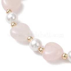 Natural Rose Quartz Heart & Shell Pearl Beads Stretch Bracelets&nbsp;BJEW-JB13413-01