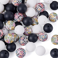 60pcs 4 Styles Silicone Beads Round Rubber Bead 15MM Loose Spacer Beads for DIY Supplies Jewelry Keychain Making&nbsp;FIND-TA0010-30B