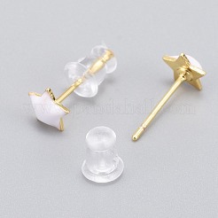 真鍮エナメルスタッドピアス  プラスチック製のピアスキャッチで  長持ちメッキ  スター  18KGP本金メッキ  ホワイト  6x6mm  ピン：0.8mm&nbsp;EJEW-L231-67D