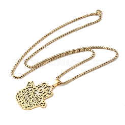 201 Stainless Steel Hollow Cut Hamsa Hand Pendant Necklaces&nbsp;NJEW-H065-07G