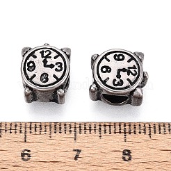 304ステンレス鋼のヨーロッパスタイルの大きな穴のビーズ  クロック  アンティークシルバー  10x12x7.5mm  穴：4.5~5mm&nbsp;STAS-T072-112AS