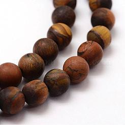 Frosted Natural Tiger Eye Beads Strands&nbsp;G-F364-18-6mm