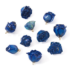 プリザーブドローズペンダント10個  バラの花のチャーム  ブルー  25~28x22~25x20~23mm  穴：1.5mm&nbsp;KY-TA0001-59A