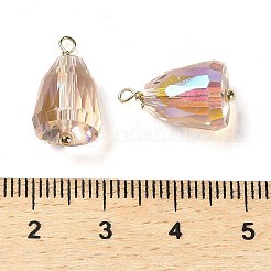 電気メッキガラスチャーム  本物の18Kゴールドラックメッキ真鍮ループ付き  ファセットティアドロップチャーム  リネン  17x10mm  穴：1.6mm&nbsp;KK-M266-02G