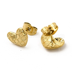 イオンプレーティング（IP）304ステンレススチール製ハートスタッドピアス（女性用）  18KGP本金メッキ  8x10mm  ピン：0.8mm&nbsp;EJEW-I281-35G