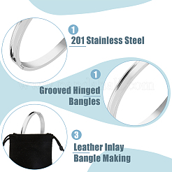 3Pcs Egg Shaped 201 Stainless Steel Grooved Hinged Bangles&nbsp;STAS-UN0048-68