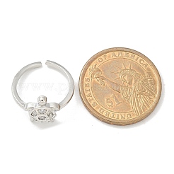 女性用304ステンレススチールオープンカフ指輪  キュービックジルコニア付き  カメ  プラチナ  12.5x11mm  内径: 調節可能&nbsp;RJEW-B109-07P-01