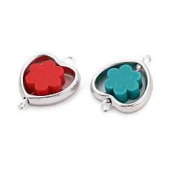 Polymer Clay Flower Beads with CCB Plastic Heart Frame Connector Charms&nbsp;CLAY-T022-28M