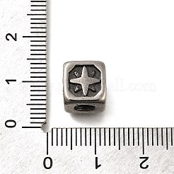 304ステンレススチールビーズ  スター付きキューブ  アンティークシルバー  9x9x9mm  穴：3.6mm&nbsp;STAS-M100-06AS