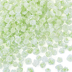 花と蝶の樹脂カボション200個  ジュエリー作りのための  グリッターパウダー付き  淡緑色  6~12x6~12x2.5~6mm&nbsp;CRES-TA0001-89B