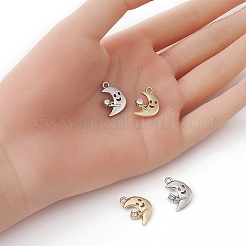 4 個 2 色ラックメッキ合金ラインストーンペンダント  三日月チャーム  プラチナ＆ライトゴールド  16.5x12x3.5mm  穴：1.6mm  2個/カラー&nbsp;FIND-YW0003-60