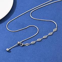 Adjustable 304 Stainless Steel Leaf Link Slider Lariat Necklaces for Women&nbsp;NJEW-B133-01P