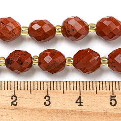 天然石レッドジャスパービーズ連売り  多面カット  オーバル  シードビーズで  8~9x6~8mm  穴：1~1.2mm  約36~38個/連  14.96~15.35インチ（38~39cm）&nbsp;G-N342-39