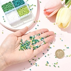 72g4スタイルのガラスシードビーズ  DIYジュエリー作成用の小さなクラフトビーズ  ラウンド  グリーン  3mm  穴：1mm  約400個/18g  18g /スタイル&nbsp;SEED-YW0002-77C