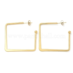 イオンプレーティング（IP）304ステンレススチールスクエアスタッドピアス（女性用）  18KGP本金メッキ  44x43x1mm&nbsp;EJEW-M089-06G