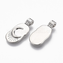 真鍮チャーム  楕円形の月  ニッケルフリー  プラチナメッキ  21.5x10x4.5mm  穴：2mm&nbsp;KK-R133-006-04P-NF