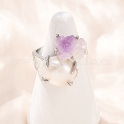 Nuggets Natural Amethyst & Pearl Open Cuff Rings&nbsp;RJEW-K286-13P