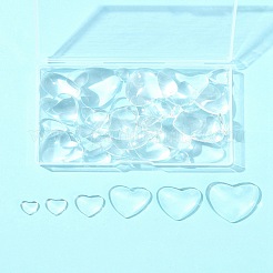 48個 6スタイルの透明ハートガラスカボション  透明  10~29x10~30x4~7mm  8個/スタイル&nbsp;GGLA-FS0001-07