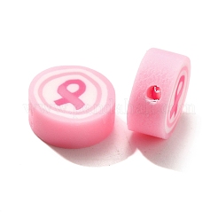 手作り樹脂粘土ビーズ  フラットラウンド  パールピンク  9x4mm  穴：1.7mm&nbsp;CLAY-R006-01A