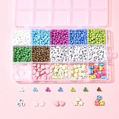 DIYブレスレットジュエリー検索キット  ガラスシードビーズ入り  アクリルビーズ  ミックスカラー  4mm  穴：1.5mm  5色  12 G /カラー  60グラム&nbsp;DIY-FS0007-83