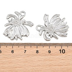 304ステンレスペンダント  菊のチャーム  長持ちメッキ  プラチナ  27.5x24x1.5mm  穴：3mm&nbsp;SA-CBA0F84-06P