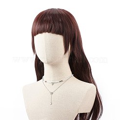 2個 2スタイル 304ステンレススチール シェル&スターチャーム ラリアットネックレスセット 天然パール付き  女性のためのオパライト & 天然アクアマリン & 合成ヘマタイト ビーズ ネックレス  ステンレス鋼色  15.59~19.06インチ（39.6~48.4cm）  1個/スタイル&nbsp;NJEW-JN03978