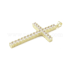 18k ゴールドメッキ真鍮製ガラスペンダント  クロス  透明  51x28x4mm  穴：3.1x2.8mm&nbsp;KK-A209-13G-02