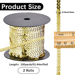 プラスチック製のパイエットビーズ2ロール  スパンコールビーズ  装飾アクセサリー  フラットラウンド  きいろ  6mm  2のロール/セット&nbsp;FIND-CY0001-13B
