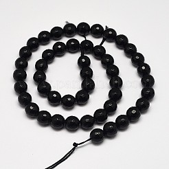 Faceted Round Grade A Synthetic Black Stone Beads Strands&nbsp;G-N0137-04-6mm