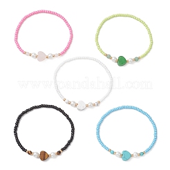 Glass Seed Bead & Natural/ Synthetic Gemstone Stretch Bracelets for Women&nbsp;BJEW-MZ00310