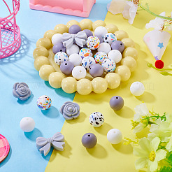 34Pcs Bowknot & Rose & Round Silicone Beads for DIY Supplies Jewelry Keychain Making&nbsp;SIL-TA0003-45A