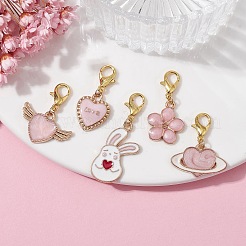 バレンタインデーのテーマ合金エナメル ペンダント装飾  合金製カニカン付き  ハート/ウサギ/お花  ゴールドカラー  25.5~38mm&nbsp;HJEW-JM01408