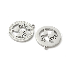 304ステンレススチールラインストーンペンダント  地球  ステンレス鋼色  17x15x2mm  穴：0.9mm&nbsp;STAS-V015-08P