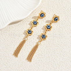 Stainless Steel Flower with Evil Eye Tassel Stud Earrings&nbsp;QH9195