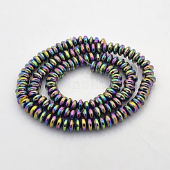 電気メッキ磁気無し合成ヘマタイトロンデルビーズ連売り  虹メッキ  6x3mm  穴：1mm  約140個/連  15.7インチ&nbsp;G-J216B-10