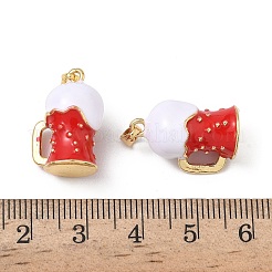 真鍮製エナメルペンダント  カップチャーム  レッド  20x13.5x11mm  穴：4x2.5mm&nbsp;KK-F924-09G-01