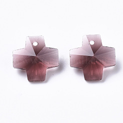クリアガラスチャーム  多面カット  クロス  オールドローズ  14x14x7mm  穴：1mm&nbsp;GLAA-Q081-C04