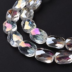 ファセット電気めっき透明ガラス ビーズ 連売り  ABカラーメッキ  オーバル  クリアAB  10.5x8x5mm  穴：1.5mm  約58~60個/連  25.59インチ（65cm）&nbsp;GLAA-G092-B04