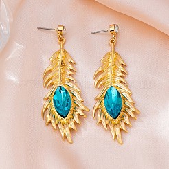 女性用合金ラインストーンスタッドピアス  羽  ゴールドカラー  70x25mm&nbsp;WG327FE-01