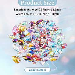 アクリルラインストーンカボション600個  混合形状  フラットバック  ミックスカラー  4~14.5x3~10x1.5~4mm&nbsp;DIY-WH20007-239A