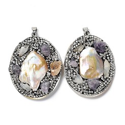 Baroque Natural Freshwater Shell Polymer Clay Rhinestone Big Pendants&nbsp;BSHE-P033-14A