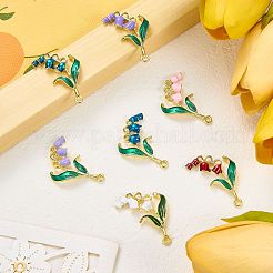10色合金エナメルペンダント10個  ゴールドカラー  コンヴァラリア・マジャリスのチャーム  花  ミックスカラー  30x20mm  1pc /カラー&nbsp;ENAM-SZ0004-48