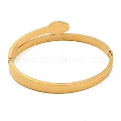 スネーク 304 ステンレス ラインストーン オープン カフ バングル 女性用  ゴールドカラー  ジェット  内径：1.99x2.36インチ（5.05x6cm）&nbsp;BJEW-P327-01C-G