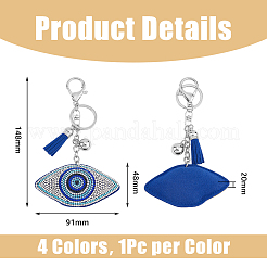 4Pcs 4 Colors Velvet Evil Eye Full Rhinestones Keychains&nbsp;KEYC-DC0001-26