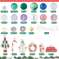 Diyのクリスマスブレスレット作りキット  ガラスパールビーズを含む  ギフトボックス&雪だるま&リース合金エナメルペンダント  ミックスカラー  438個/箱&nbsp;DIY-SC0022-58